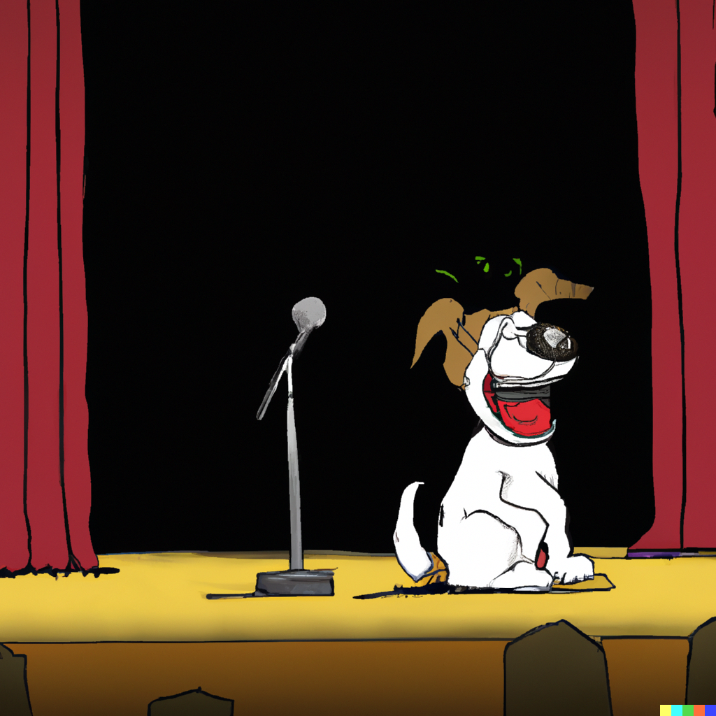 Jack-Russell-Terrier-on-stage-telling-jokes